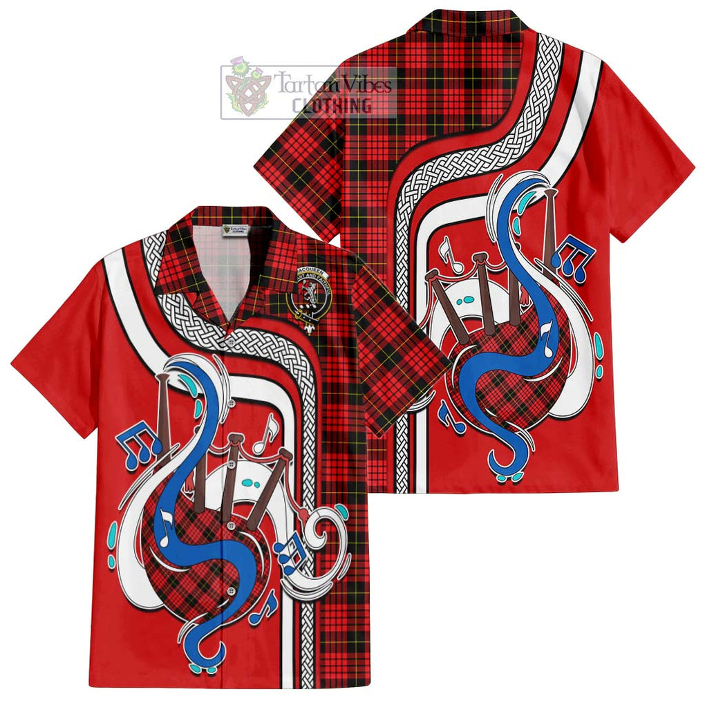 MacQueen Modern Tartan Short Sleeve Button Shirt with Epic Bagpipe Style Kid - Tartanvibesclothing Shop