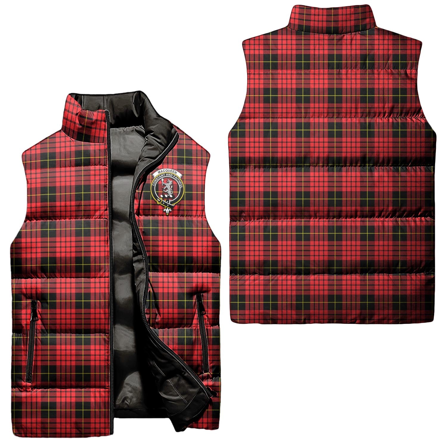 MacQueen Modern Tartan Sleeveless Puffer Jacket with Family Crest Unisex - Tartanvibesclothing