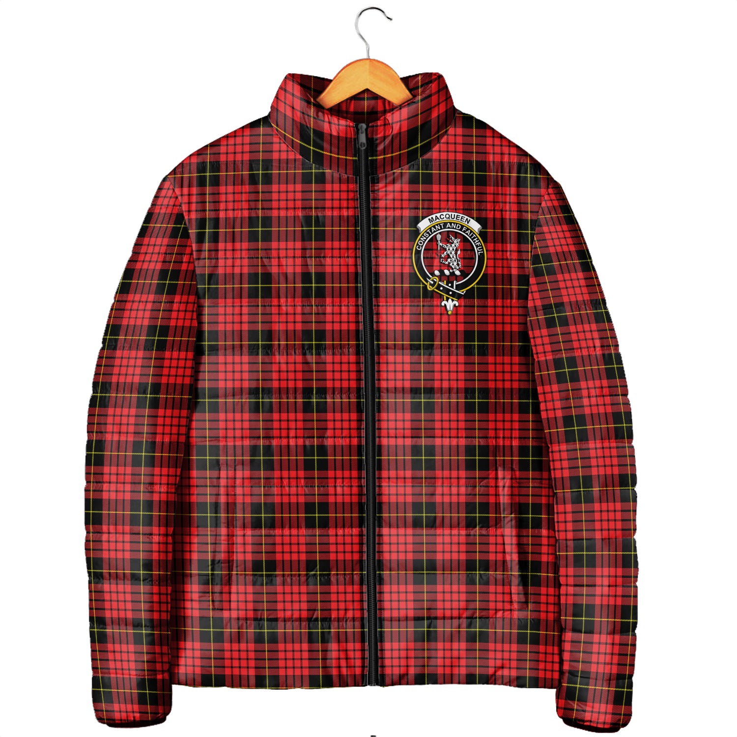 MacQueen Modern Tartan Padded Jacket with Family Crest Men's Padded Jacket - Tartan Vibes Clothing