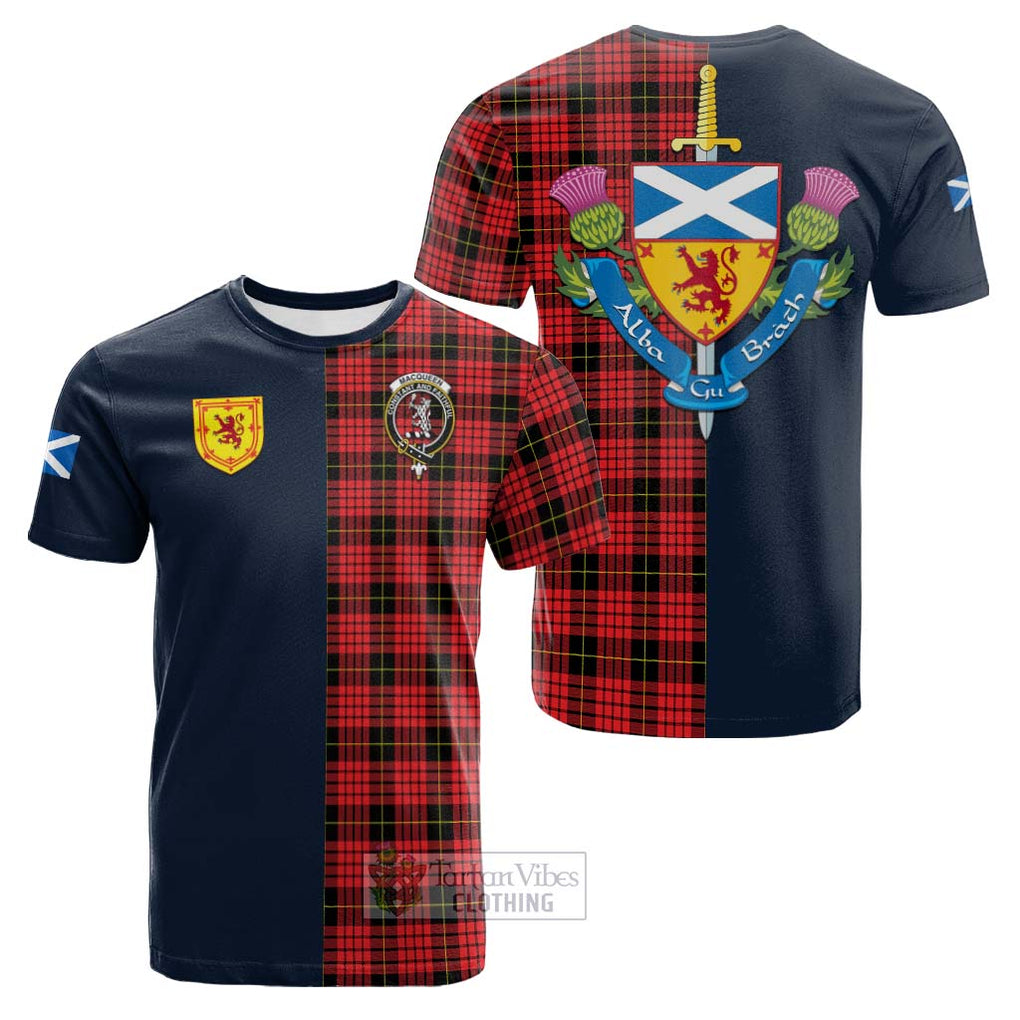 Tartan Vibes Clothing MacQueen Modern Tartan Cotton T-shirt with Scottish Lion Royal Arm Half Style