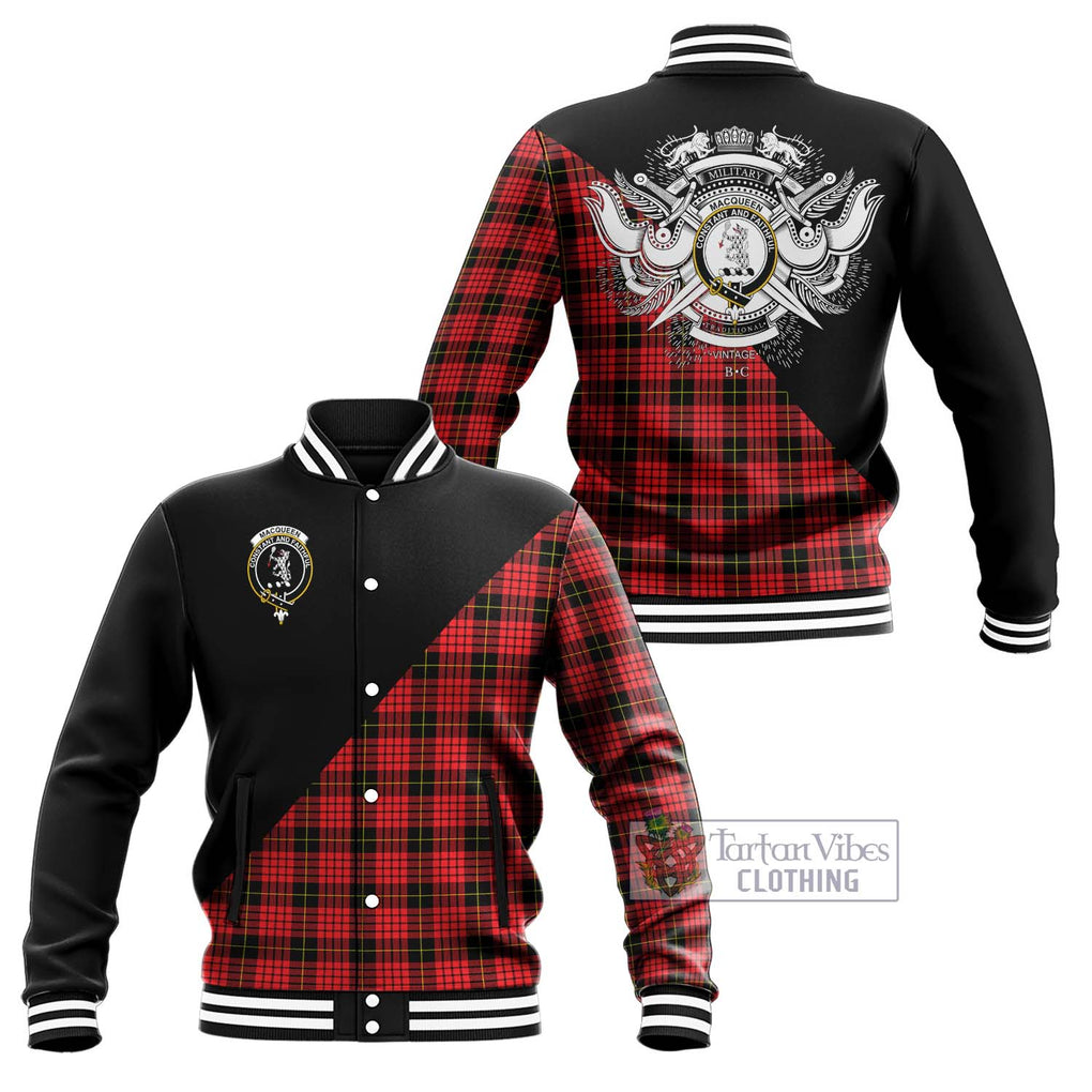 MacQueen Modern Tartan Baseball Jacket with Family Crest and Military Logo Style Unisex - Tartanvibesclothing Shop