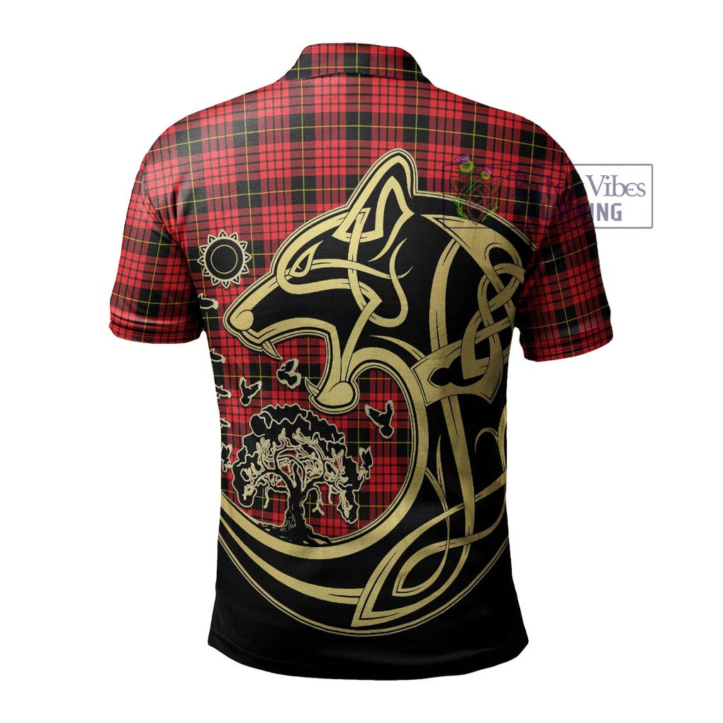 MacQueen Modern Tartan Polo Shirt with Family Crest Celtic Wolf Style - Tartanvibesclothing Shop