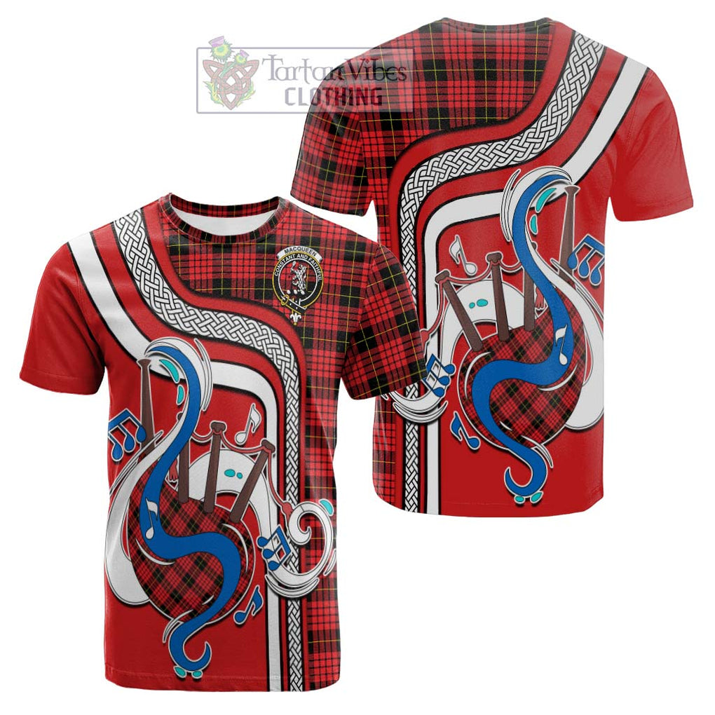 Tartan Vibes Clothing MacQueen Modern Tartan Cotton T-shirt with Epic Bagpipe Style