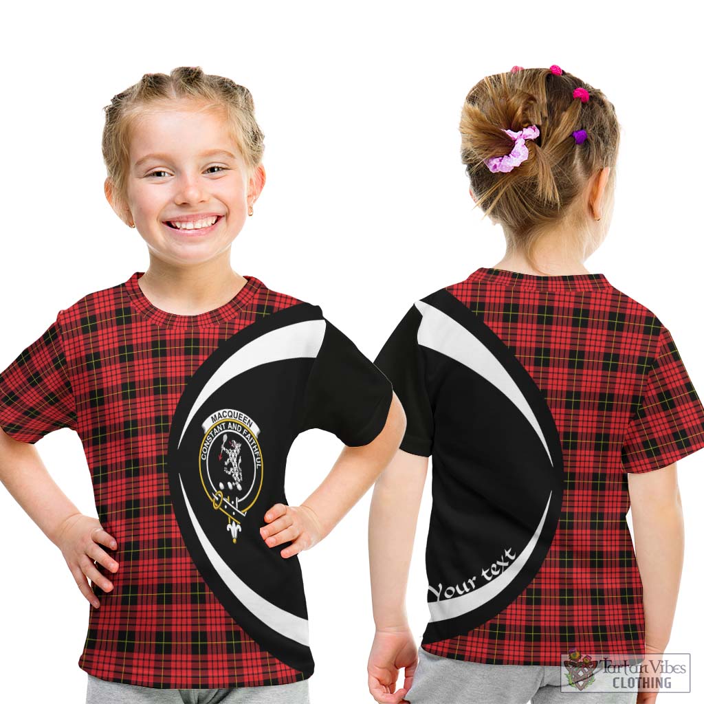 MacQueen Modern Tartan Kid T-Shirt with Family Crest Circle Style - Tartan Vibes Clothing