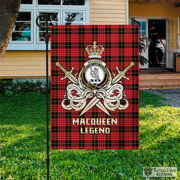 MacQueen Modern Tartan Flag with Clan Crest and the Golden Sword of Courageous Legacy