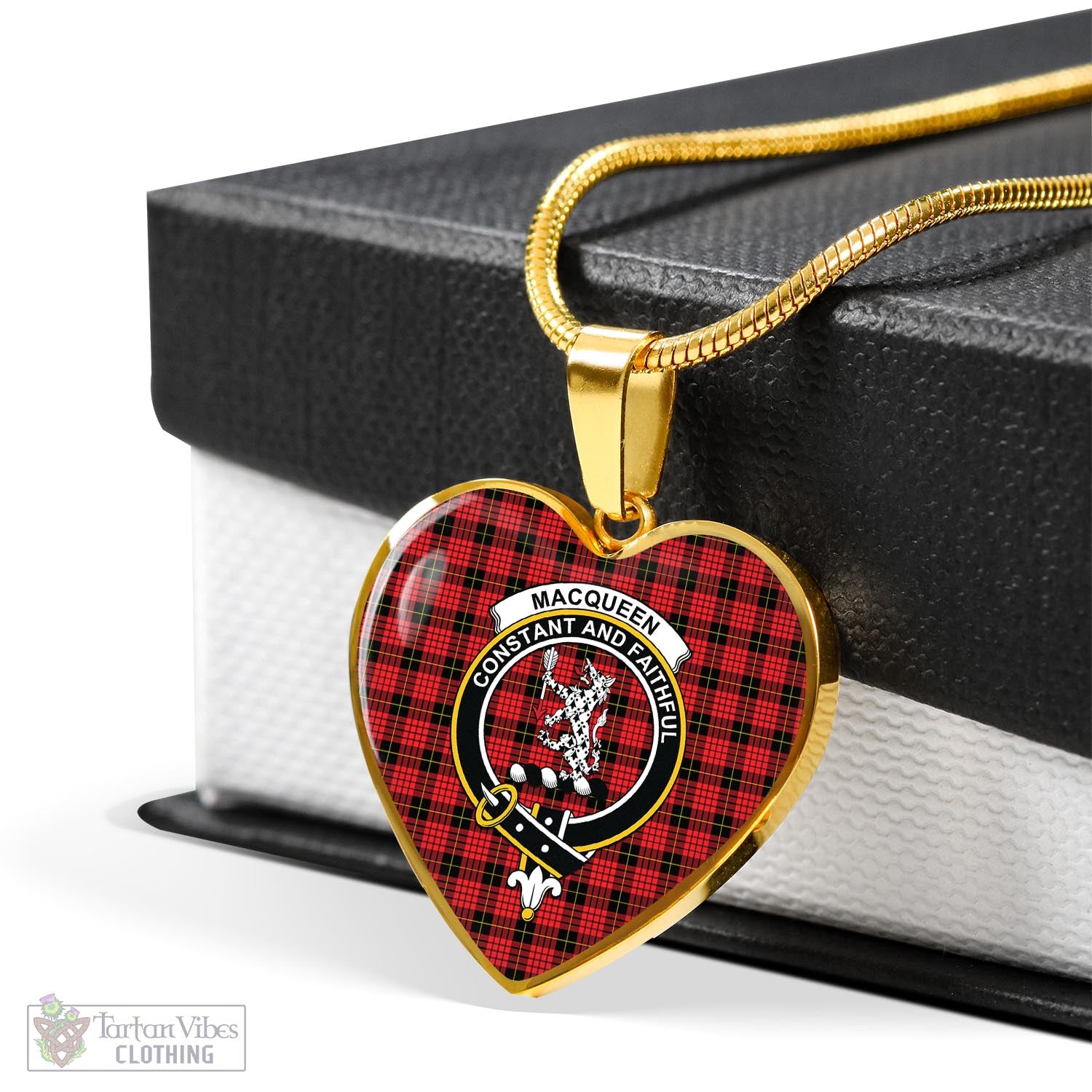 Tartan Vibes Clothing MacQueen Modern Tartan Heart Necklace with Family Crest