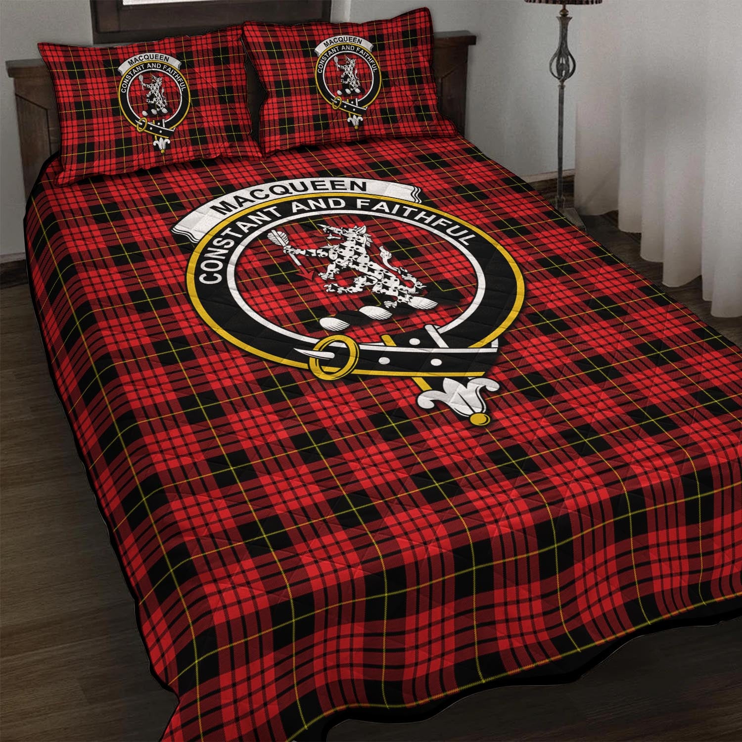 MacQueen Modern Tartan Quilt Bed Set with Family Crest - Tartan Vibes Clothing