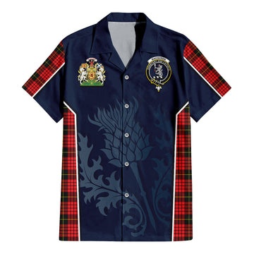 MacQueen Modern Tartan Short Sleeve Button Up Shirt with Family Crest and Scottish Thistle Vibes Sport Style