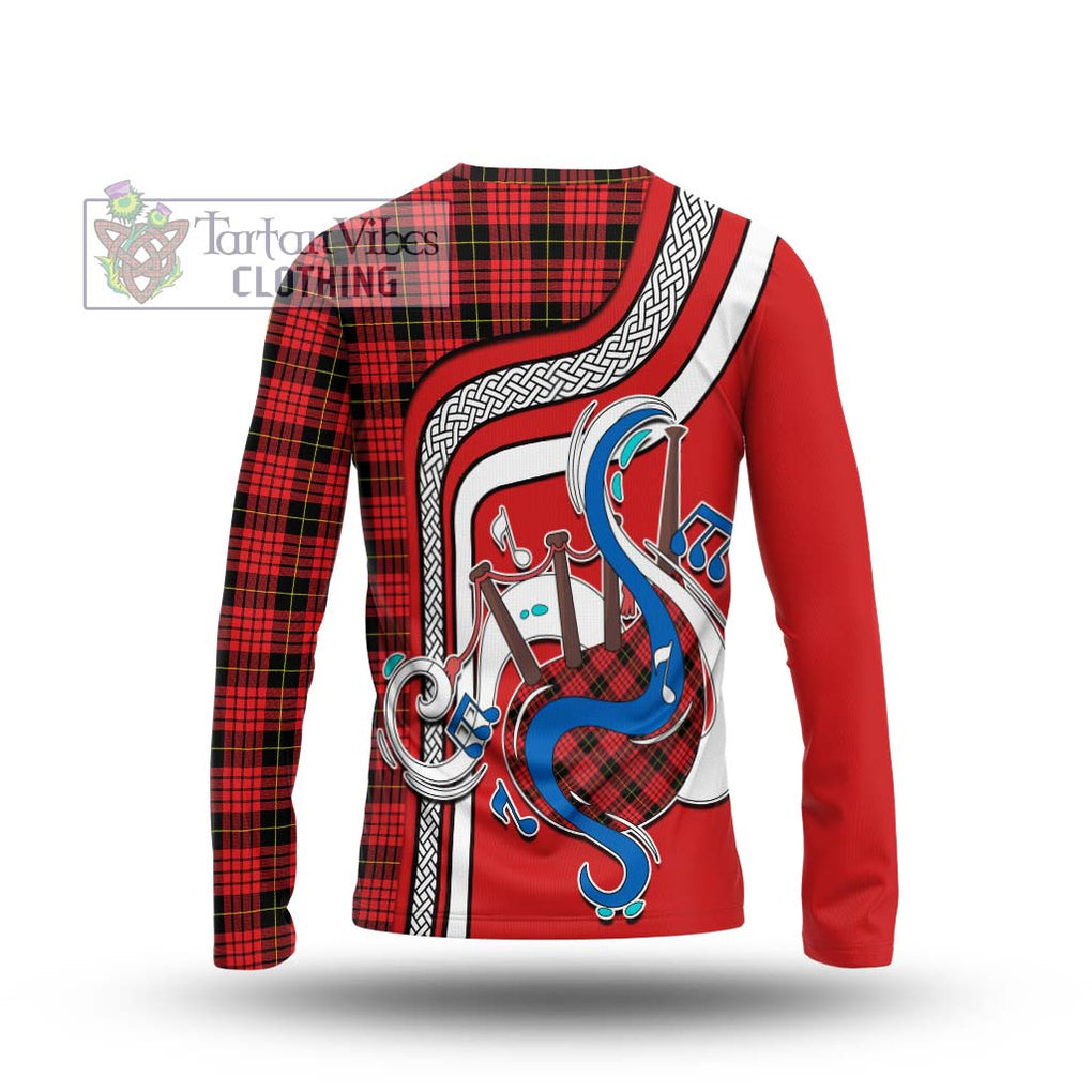 Tartan Vibes Clothing MacQueen Modern Tartan Long Sleeve T-Shirt with Epic Bagpipe Style