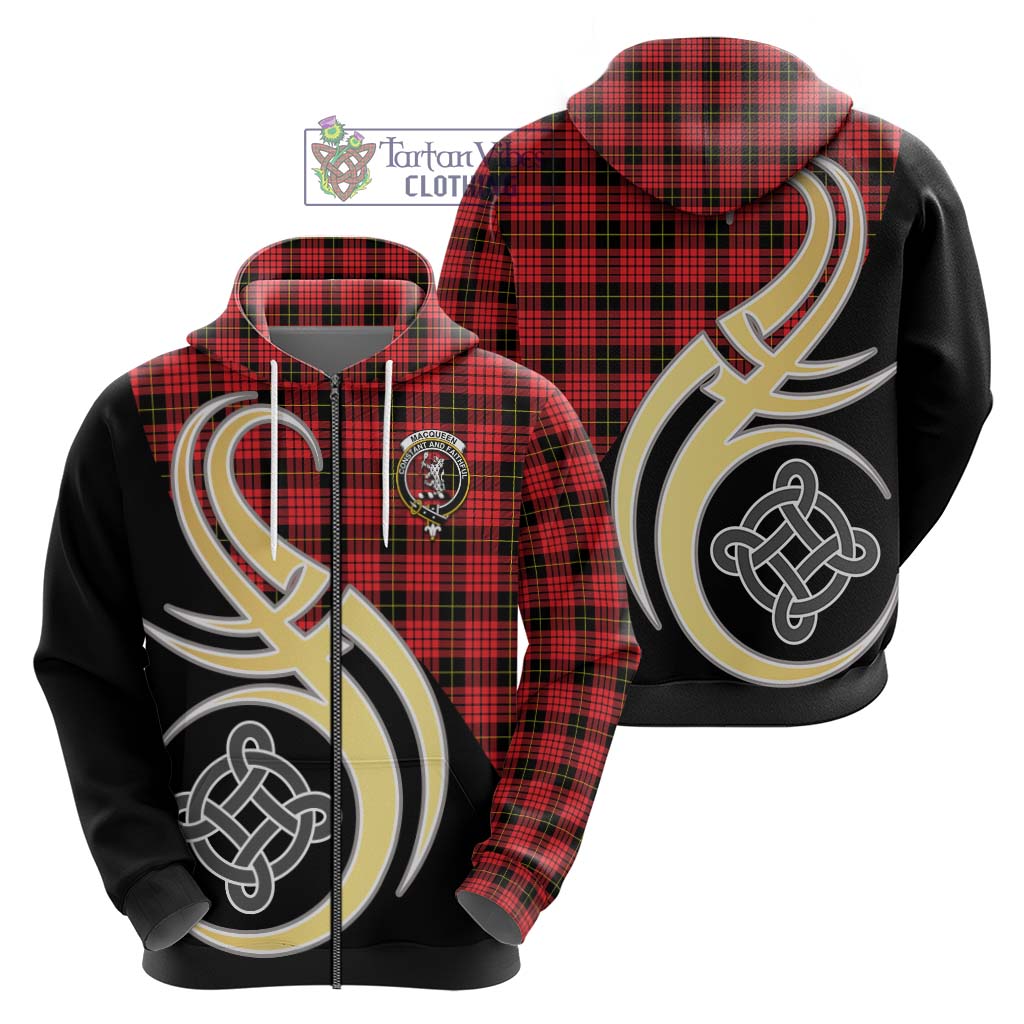 MacQueen Modern Tartan Hoodie with Family Crest and Celtic Symbol Style - Tartan Vibes Clothing