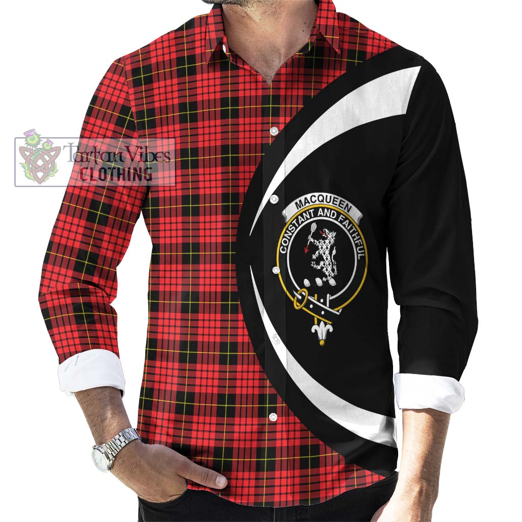 MacQueen Modern Tartan Long Sleeve Button Up with Family Crest Circle Style - Tartan Vibes Clothing