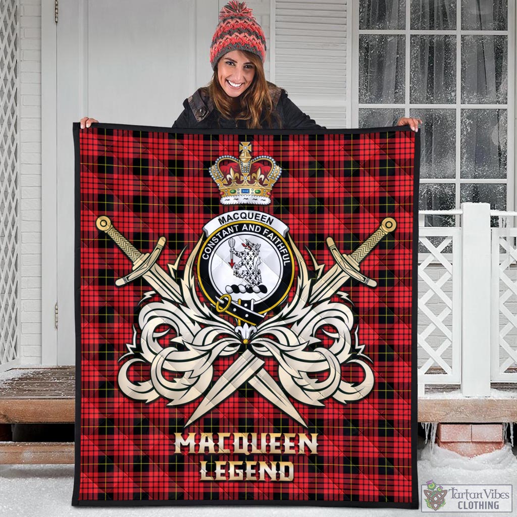 Tartan Vibes Clothing MacQueen Modern Tartan Quilt with Clan Crest and the Golden Sword of Courageous Legacy