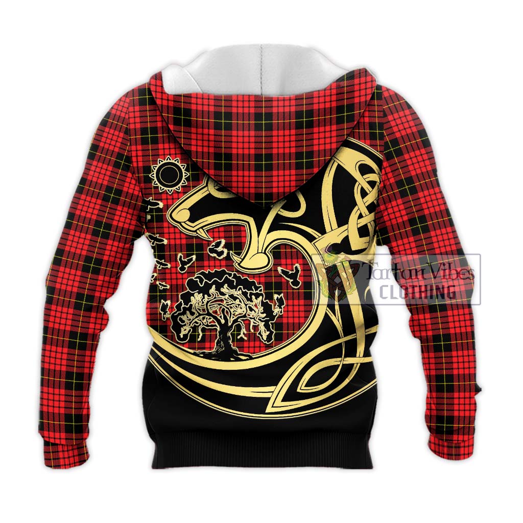 Tartan Vibes Clothing MacQueen Modern Tartan Knitted Hoodie with Family Crest Celtic Wolf Style