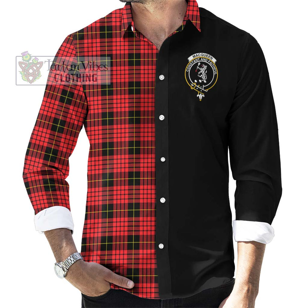 MacQueen Modern Tartan Long Sleeve Button Shirt with Family Crest and Half Of Me Style - Tartanvibesclothing Shop