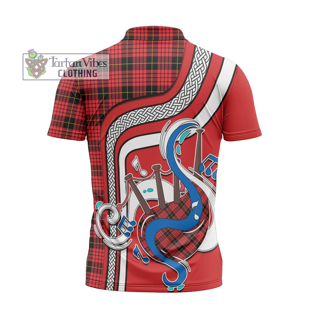 MacQueen Modern Tartan Zipper Polo Shirt with Epic Bagpipe Style - Tartanvibesclothing Shop