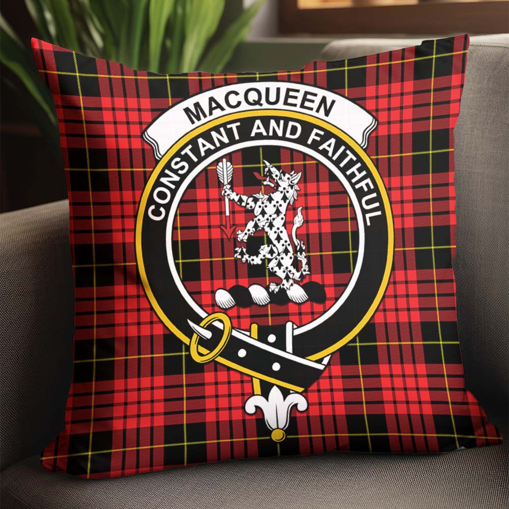 MacQueen Modern Tartan Pillow Cover with Family Crest - Tartanvibesclothing