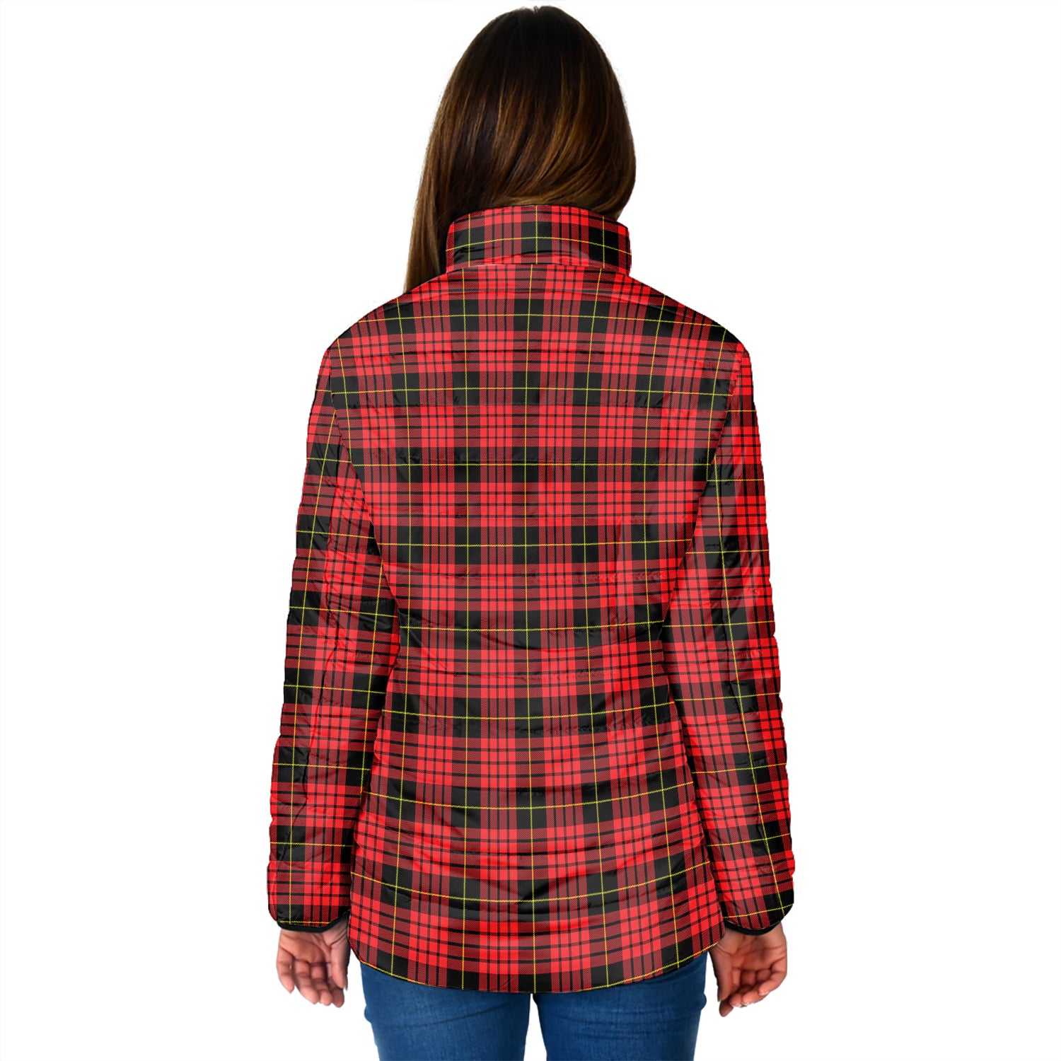 MacQueen Modern Tartan Padded Jacket with Family Crest - Tartan Vibes Clothing