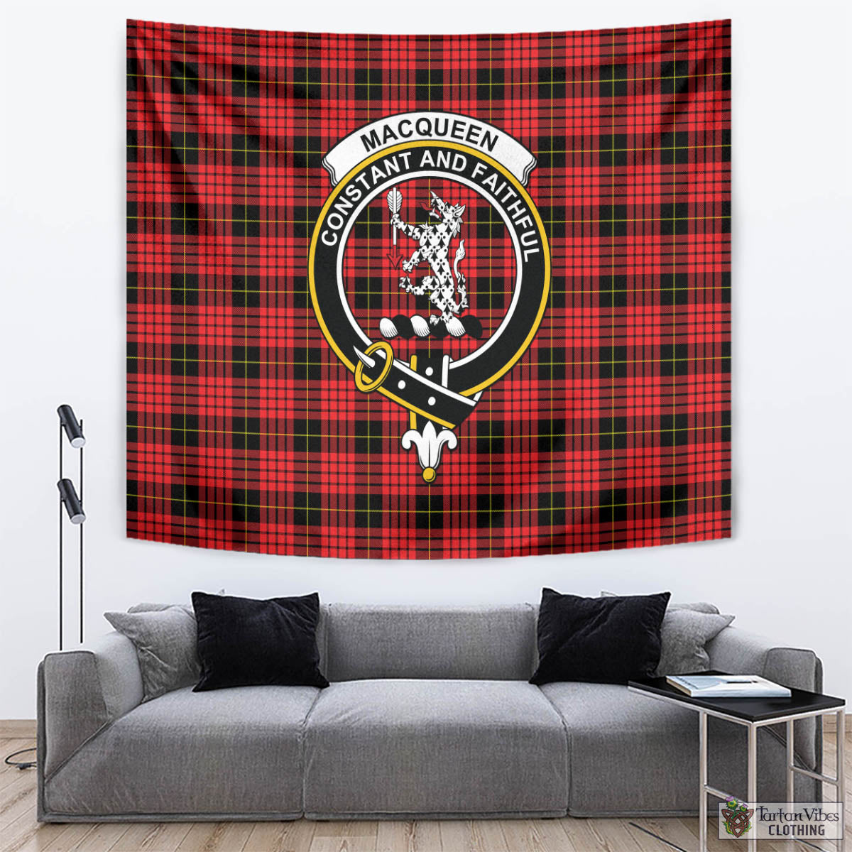 Tartan Vibes Clothing MacQueen Modern Tartan Tapestry Wall Hanging and Home Decor for Room with Family Crest