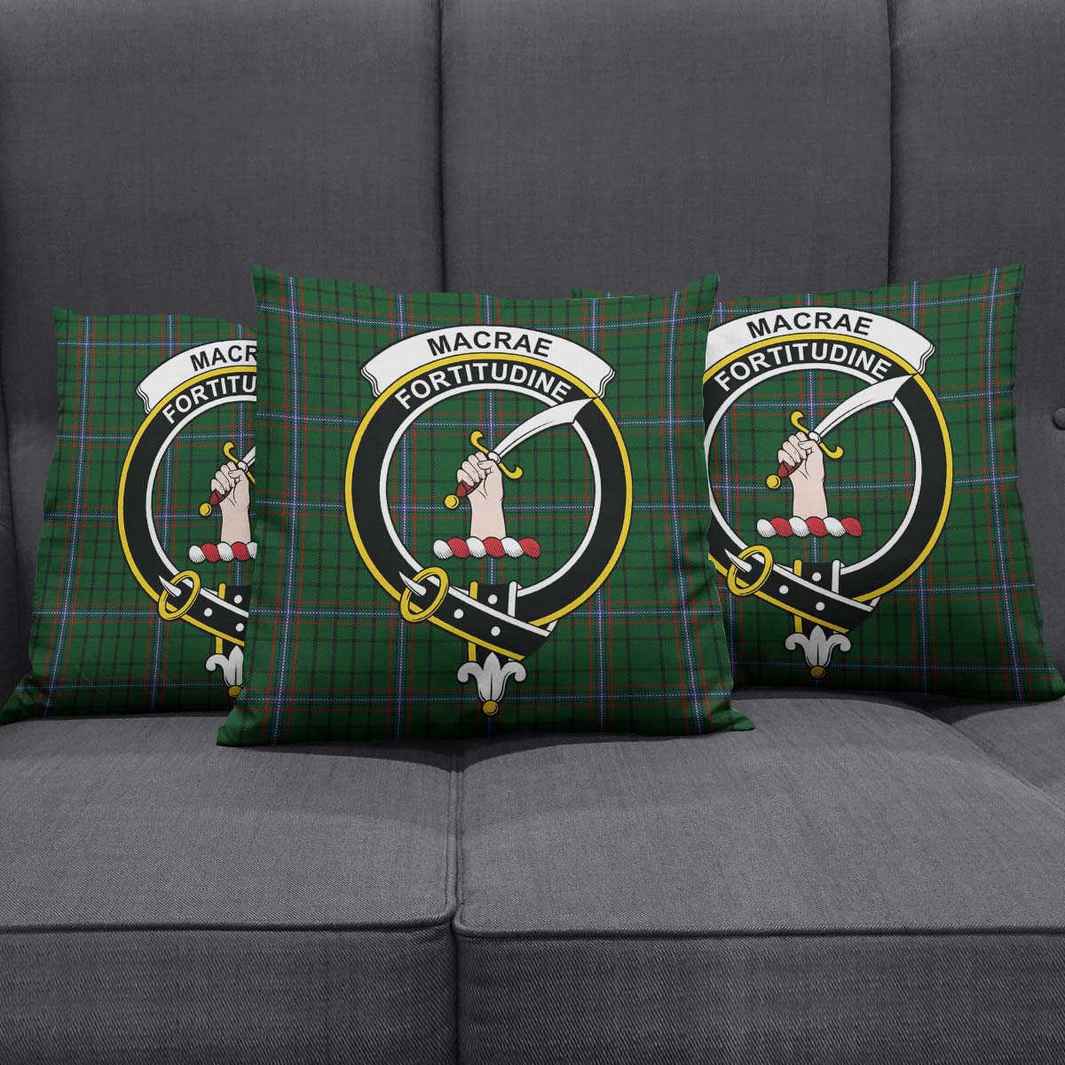 MacRae Tartan Pillow Cover with Family Crest Square Pillow Cover - Tartanvibesclothing