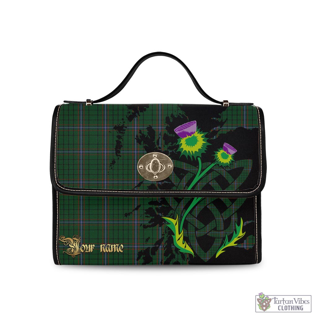 MacRae (McRae) Tartan Waterproof Canvas Bag with Scotland Map and Thistle Celtic Accents Black Leather Strap One Size 10.5*20*27cm - Tartan Vibes Clothing