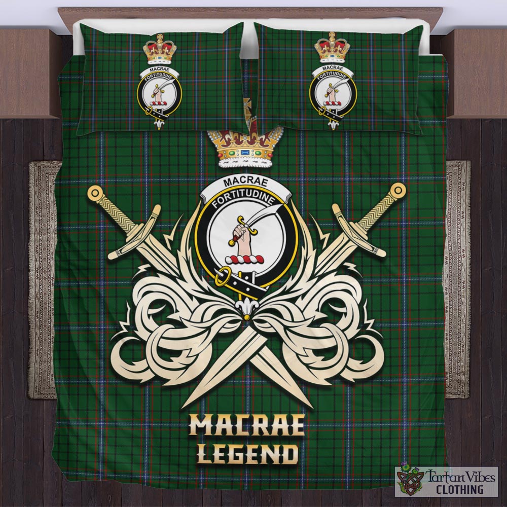 Tartan Vibes Clothing MacRae Tartan Bedding Set with Clan Crest and the Golden Sword of Courageous Legacy