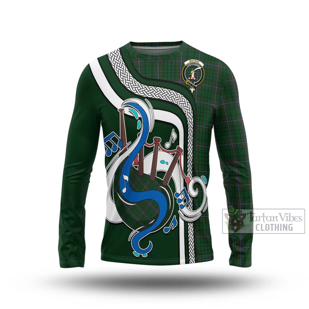 Tartan Vibes Clothing MacRae Tartan Long Sleeve T-Shirt with Epic Bagpipe Style