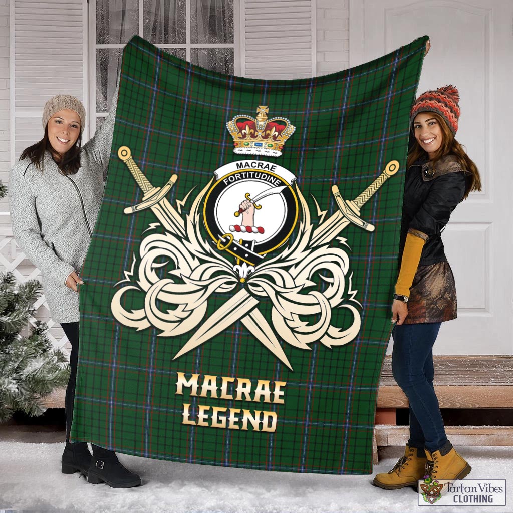 Tartan Vibes Clothing MacRae Tartan Blanket with Clan Crest and the Golden Sword of Courageous Legacy