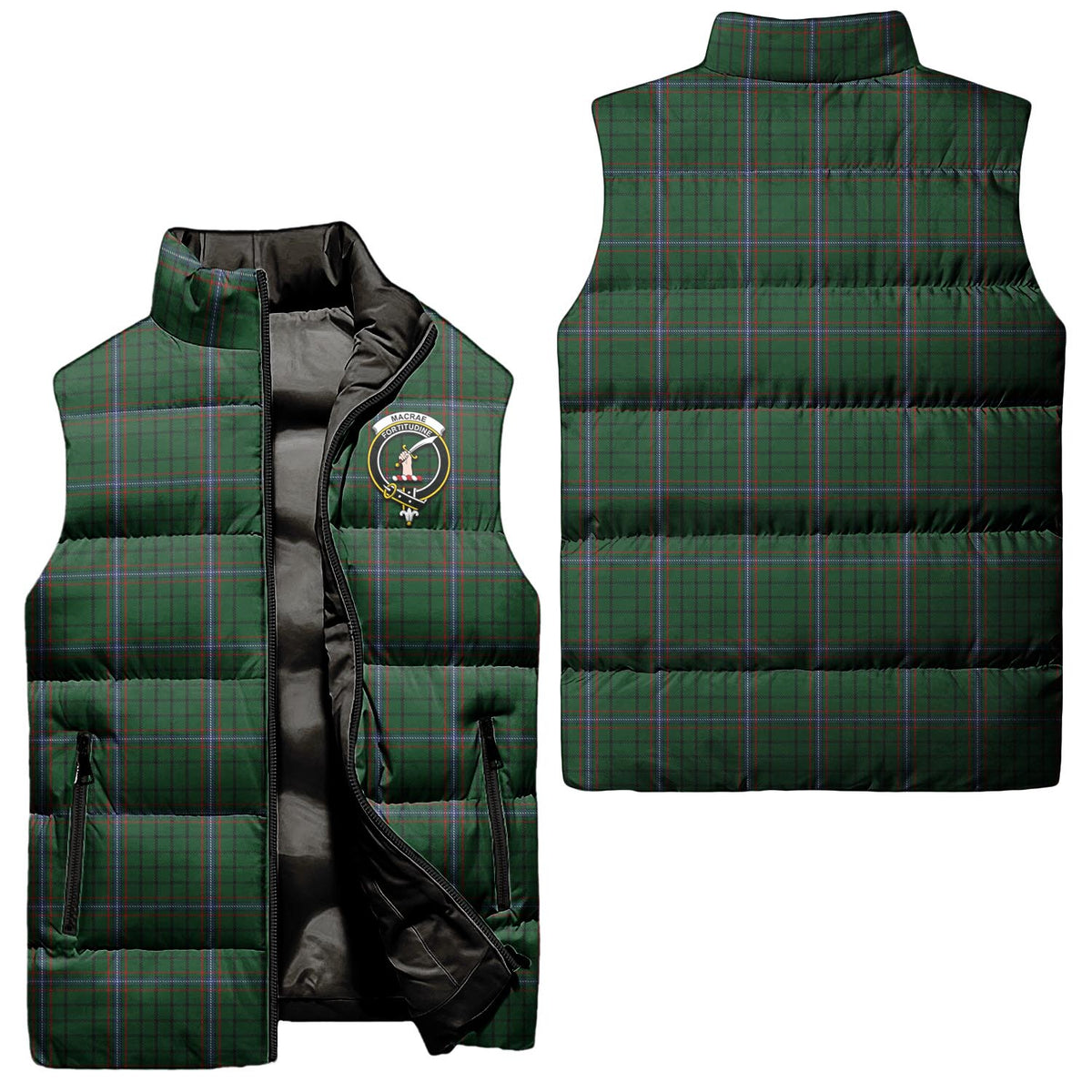 MacRae (McRae) Tartan Sleeveless Puffer Jacket with Family Crest Unisex - Tartan Vibes Clothing