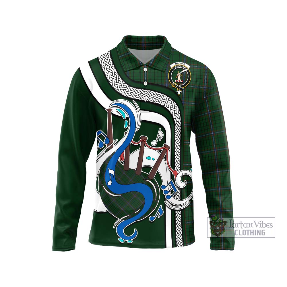 Tartan Vibes Clothing MacRae Tartan Long Sleeve Polo Shirt with Epic Bagpipe Style