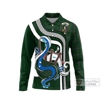 MacRae (McRae) Tartan Long Sleeve Polo Shirt with Epic Bagpipe Style