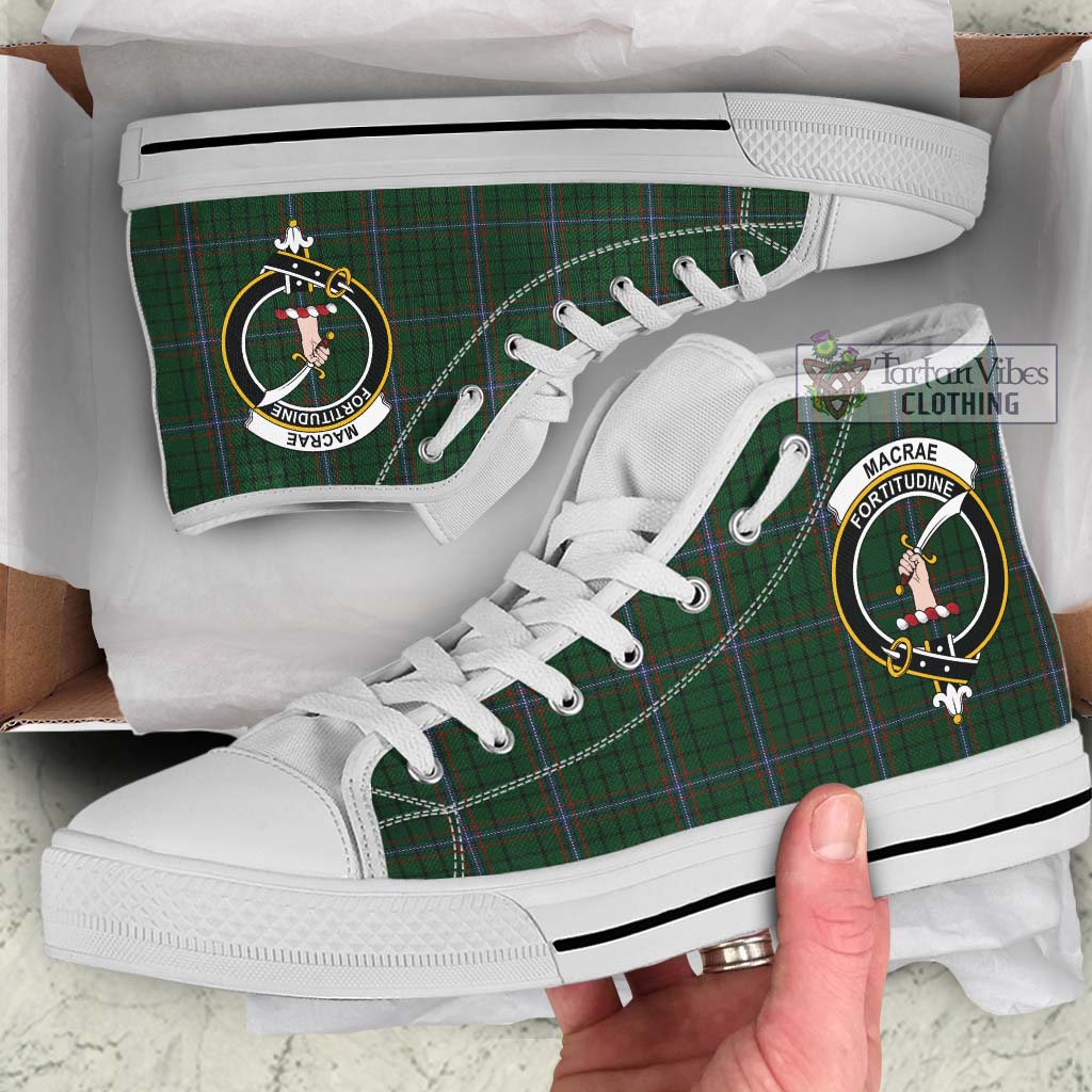 MacRae (McRae) Tartan High Top Shoes with Family Crest Kid High Top - White Sole - Tartan Vibes Clothing