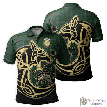 MacRae (McRae) Tartan Polo Shirt with Family Crest Celtic Wolf Style