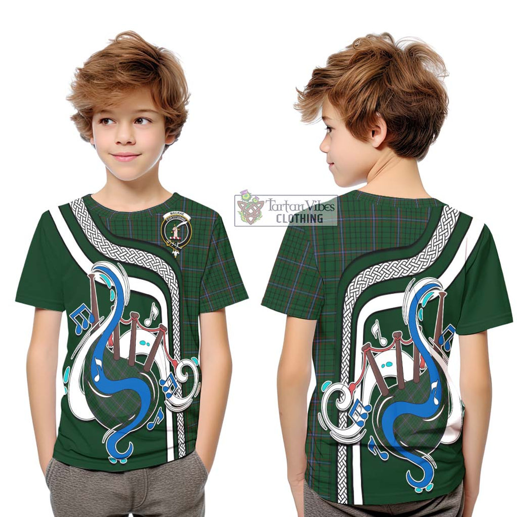 Tartan Vibes Clothing MacRae Tartan Kid T-Shirt with Epic Bagpipe Style