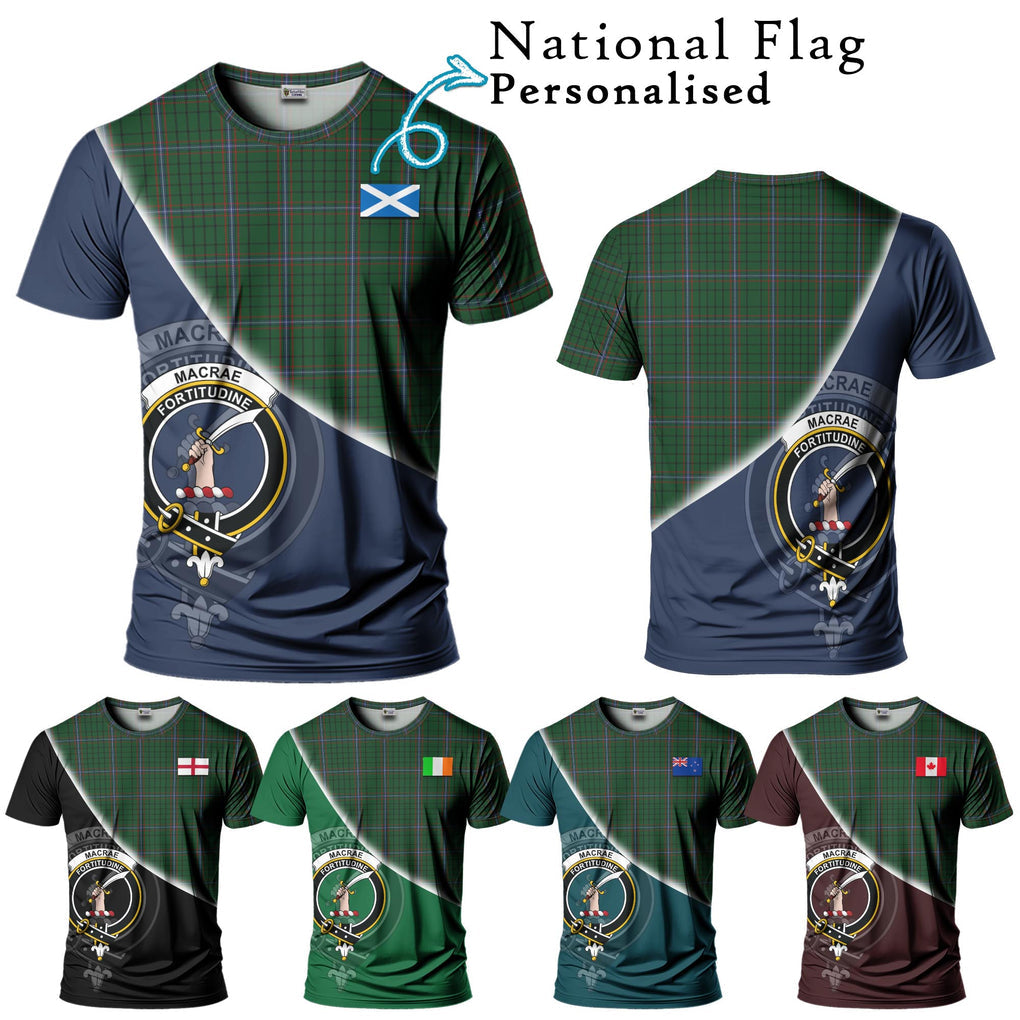 MacRae (McRae) Tartan T-Shirt with Personalised National Flag and Family Crest Half Style Kid's Shirt - Tartanvibesclothing Shop