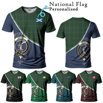 MacRae (McRae) Tartan T-Shirt with Personalised National Flag and Family Crest Half Style