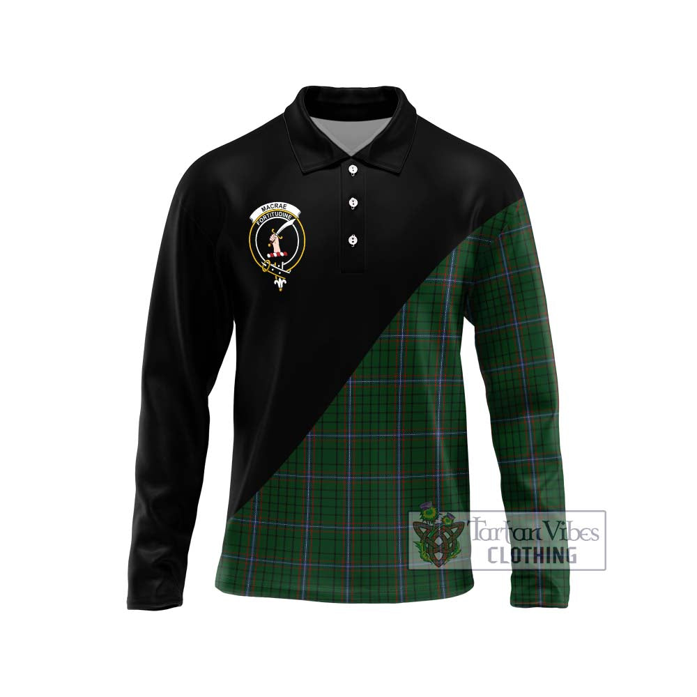 MacRae (McRae) Tartan Long Sleeve Polo Shirt with Family Crest and Military Logo Style Unisex - Tartanvibesclothing Shop