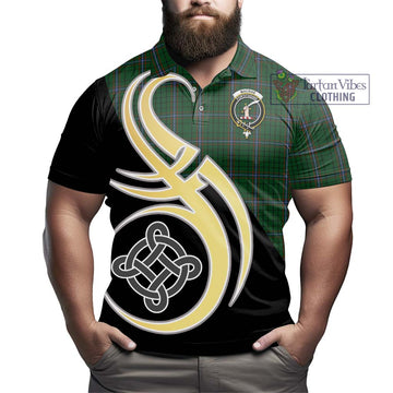 MacRae (McRae) Tartan Polo Shirt with Family Crest and Celtic Symbol Style