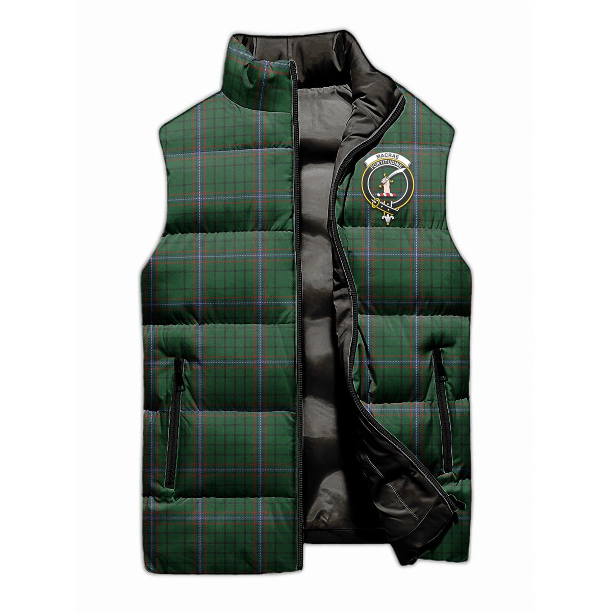 MacRae (McRae) Tartan Sleeveless Puffer Jacket with Family Crest - Tartan Vibes Clothing