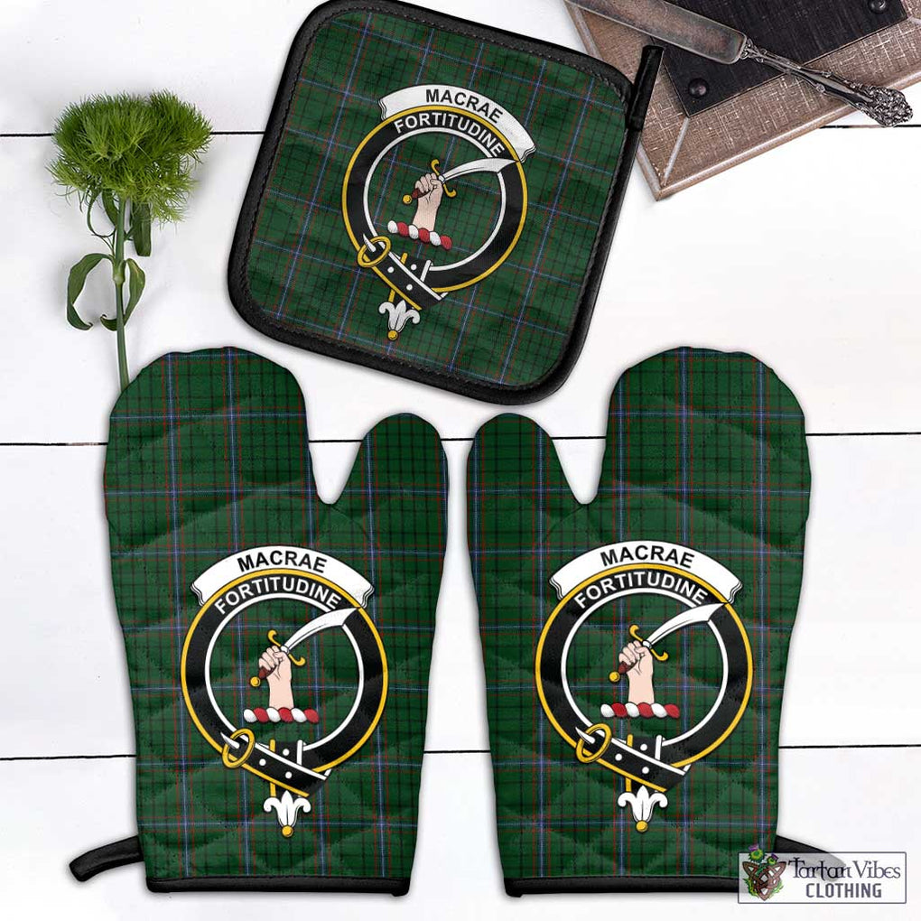 MacRae (McRae) Tartan Combo Oven Mitt & Pot-Holder with Family Crest Black - Tartan Vibes Clothing