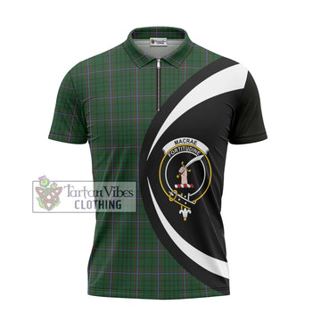 MacRae (McRae) Tartan Zipper Polo Shirt with Family Crest Circle Style