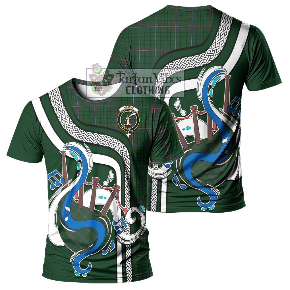 MacRae (McRae) Tartan T-Shirt with Epic Bagpipe Style - Tartanvibesclothing Shop