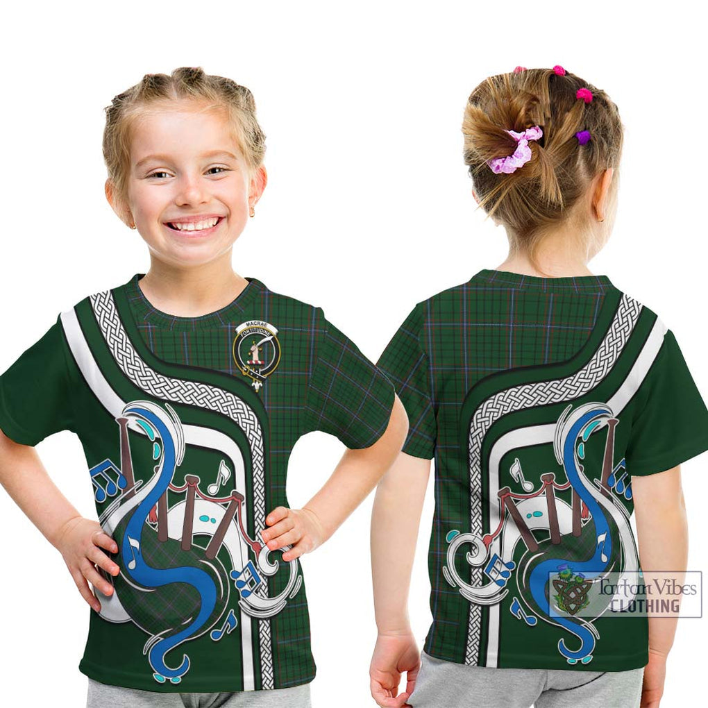 Tartan Vibes Clothing MacRae Tartan Kid T-Shirt with Epic Bagpipe Style