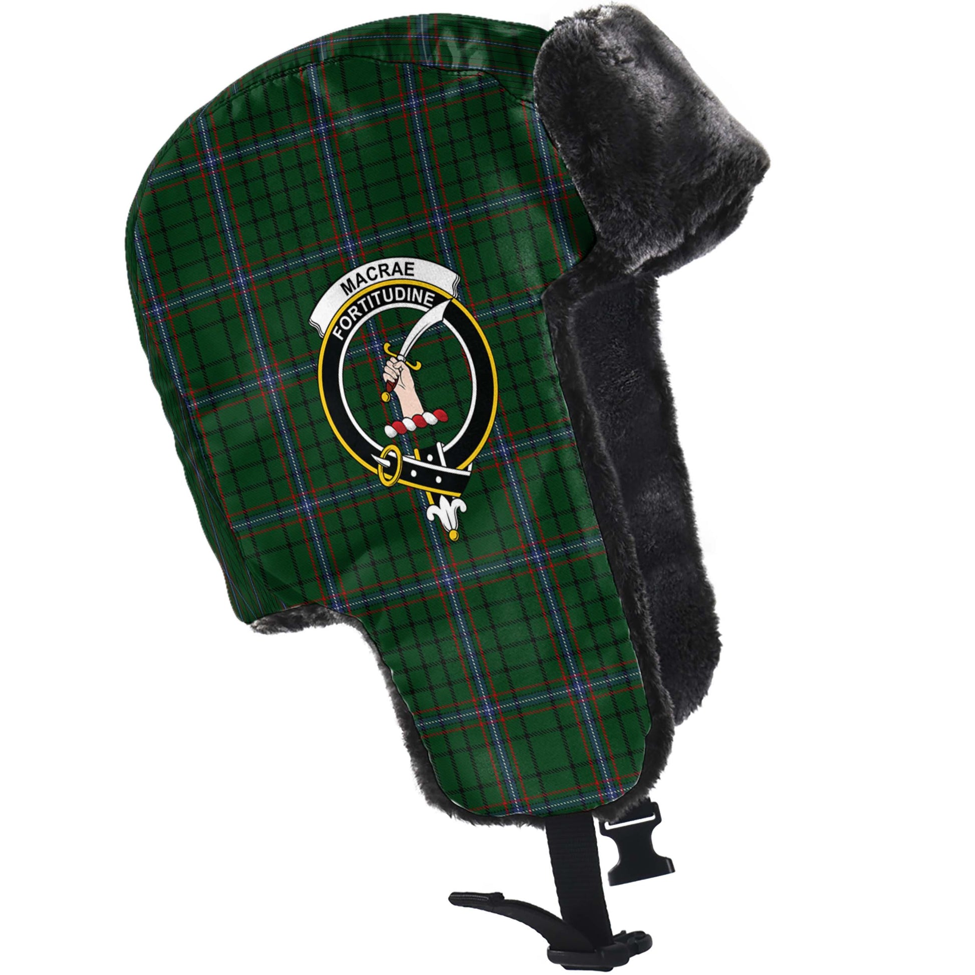 MacRae Tartan Winter Trapper Hat with Family Crest - Tartanvibesclothing