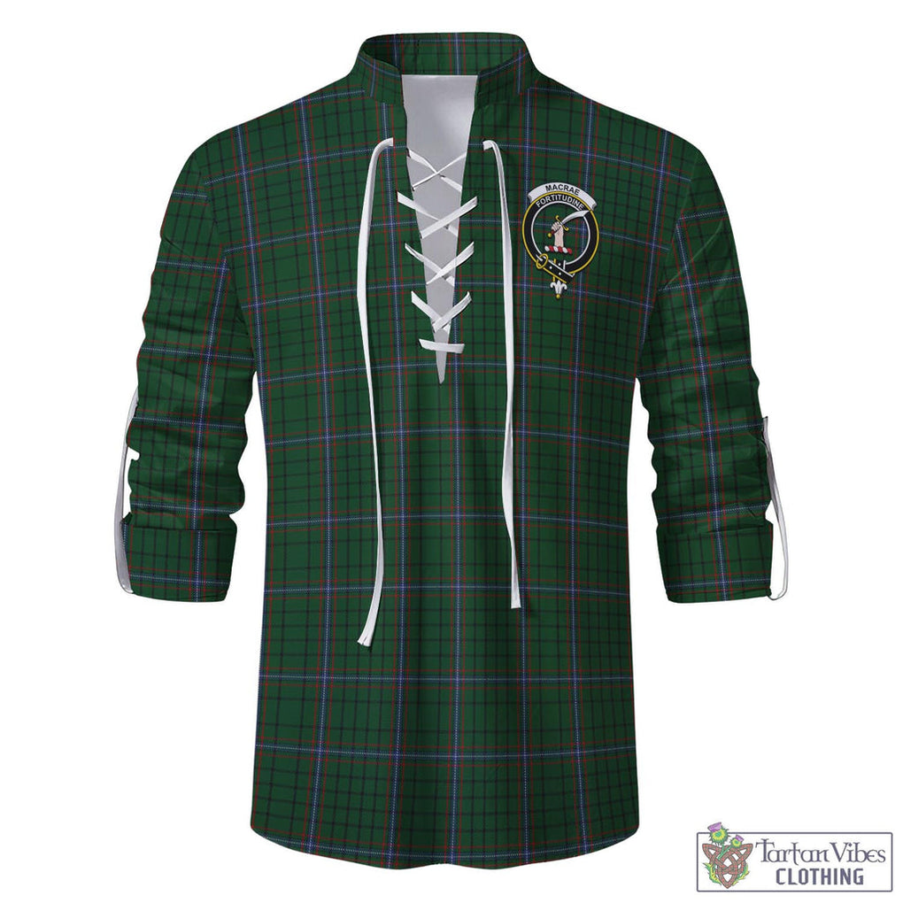 Tartan Vibes Clothing MacRae Tartan Men's Scottish Traditional Jacobite Ghillie Kilt Shirt with Family Crest