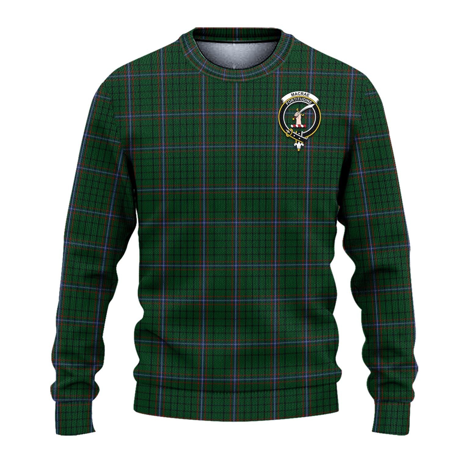 MacRae Tartan Knitted Sweater with Family Crest - Tartanvibesclothing