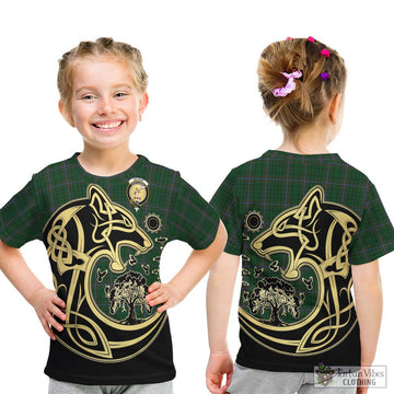 MacRae (McRae) Tartan Kid T-Shirt with Family Crest Celtic Wolf Style