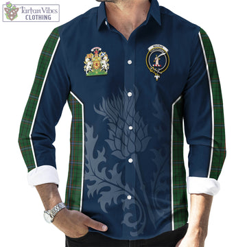 MacRae (McRae) Tartan Long Sleeve Button Up Shirt with Family Crest and Scottish Thistle Vibes Sport Style