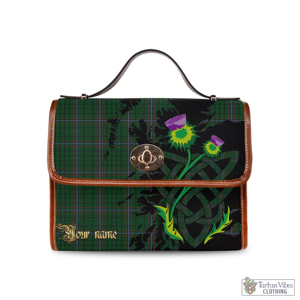 MacRae (McRae) Tartan Waterproof Canvas Bag with Scotland Map and Thistle Celtic Accents Brown Leather Strap One Size 10.5*20*27cm - Tartan Vibes Clothing