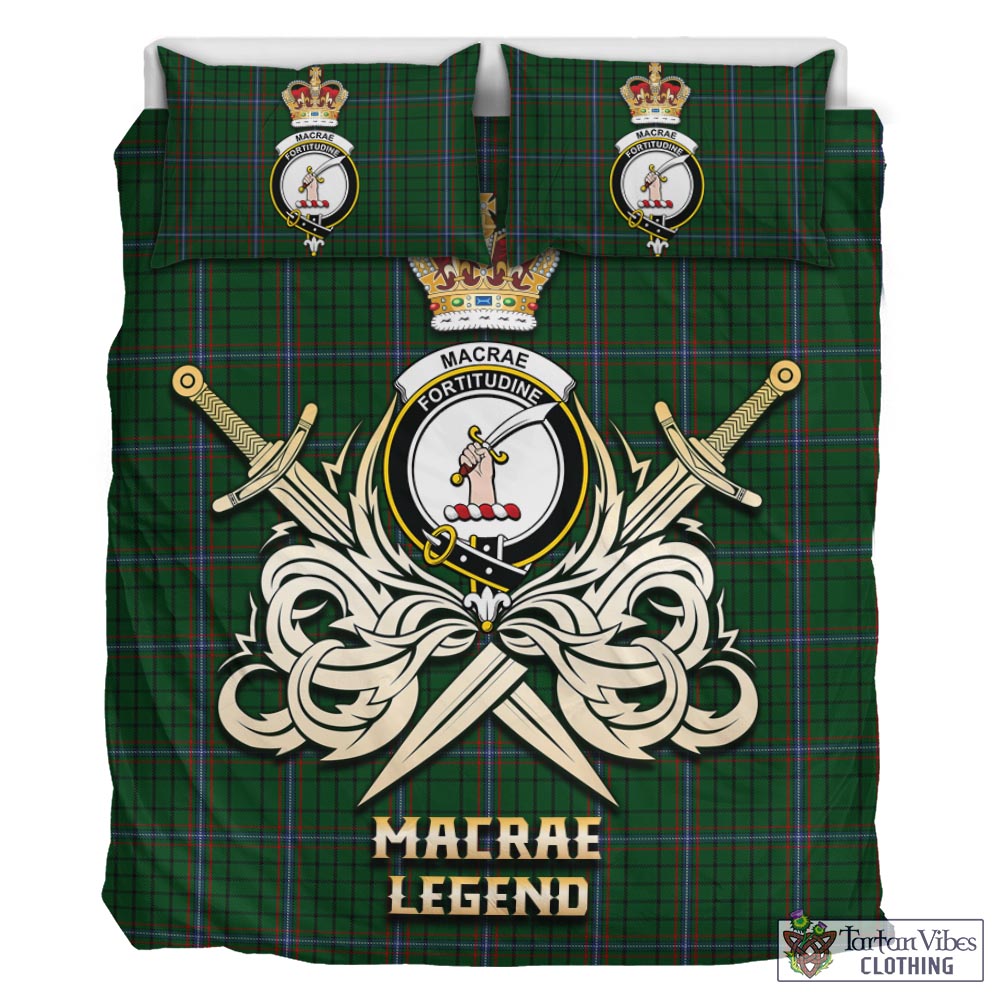 Tartan Vibes Clothing MacRae Tartan Bedding Set with Clan Crest and the Golden Sword of Courageous Legacy