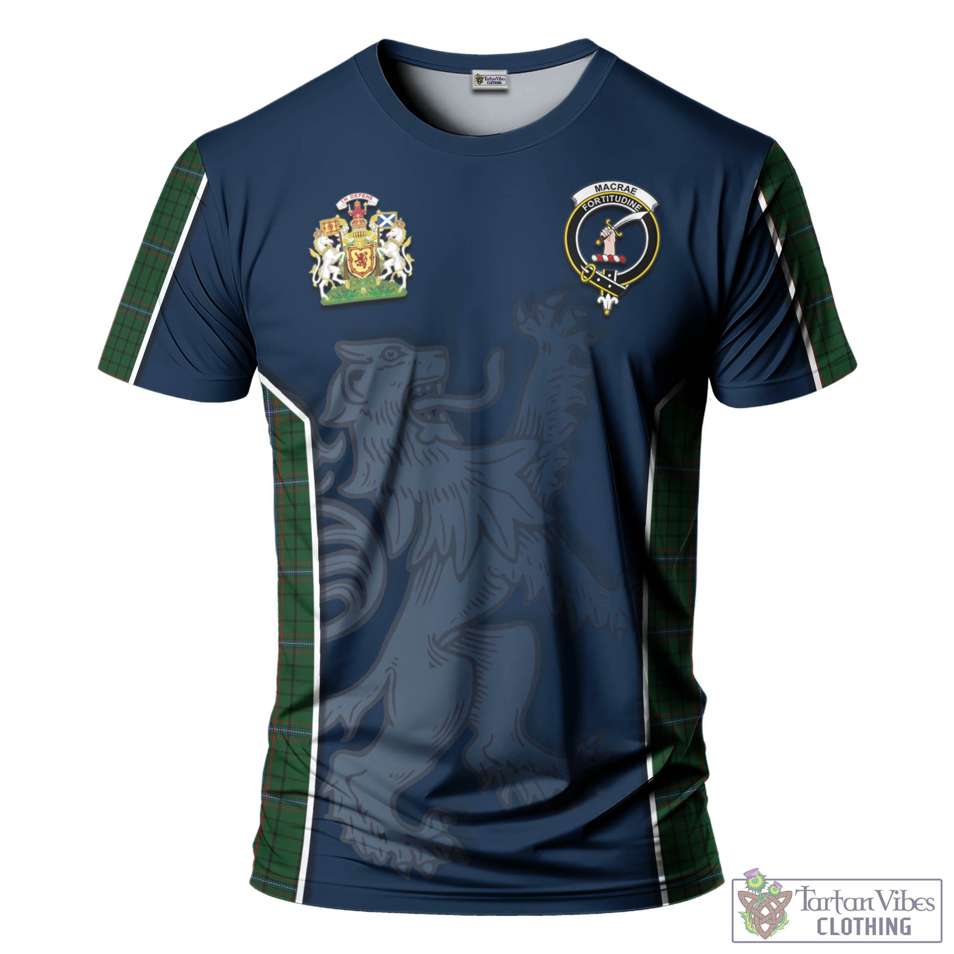 Tartan Vibes Clothing MacRae Tartan T-Shirt with Family Crest and Lion Rampant Vibes Sport Style